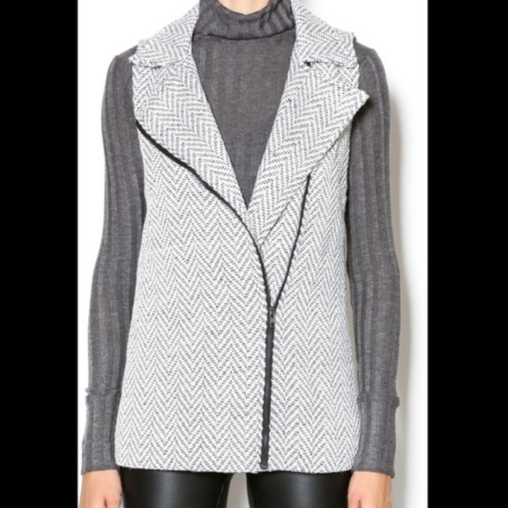 Ya Los Angeles Zip Up Black & White Herringbone Vest